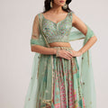 Pista Green Mirror And Zari Embroidered Lehenga Set