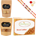 Ghasitaram Besan Laddoo, Methi Mathi and Almonds With 2 Pearl Beads Rakhis