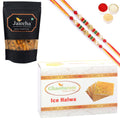 Ghasitaram Ice halwa and Butter Chakli Sticks With 2 Pearl Beads Rakhis