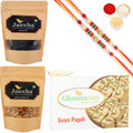Ghasitaram Soan Papdi ,Blueberry and Almonds Pouch With 2 Pearl Beads Rakhis