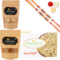Ghasitaram Soan Papdi, Methi Mathi and Almonds With 2 Pearl Beads Rakhis