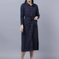 Myshka Women Navy Blue Yellow Printed Shirt Dress