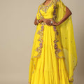 Yellow Hand Embroidered Long Jacket And Lehenga Set