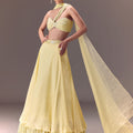 Yellow Pre-Pleated One Shoulder Blouse With Frill Lehenga And Choker Dupatta