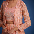 Peach Raw Silk Embroidered Jacket Lehenga Set