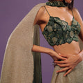 Deep Green Ombre And Gold Embroidered Lehenga Set With Sequins Embroidery
