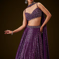 Violet Sequin Lehenga Set With Hand Embroidered Choker Dupatta