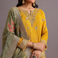 Yellow Embellished Kurta Lehenga With Printed Dupatta