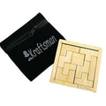 Kraftsman Portable Wooden Tetris Puzzle | 9 Pieces Puzzle 6x6 Board for Kids and Adults | Travel Pouch Included