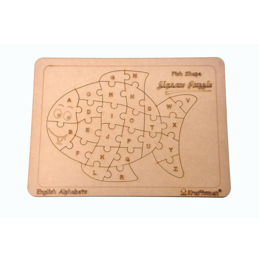 Kraftsman English Alphabets Wooden Jigsaw Puzzles Fish Shape Puzzle | Color Kit Included