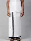 Men Double Layer White Dhoti with Fancy Border Aaral Black