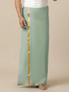 Men Cotton Blend Single Layer Green Dhoti with Gold Jari Border Cosmic 10