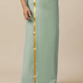 Men Cotton Blend Single Layer Green Dhoti with Gold Jari Border Cosmic 10