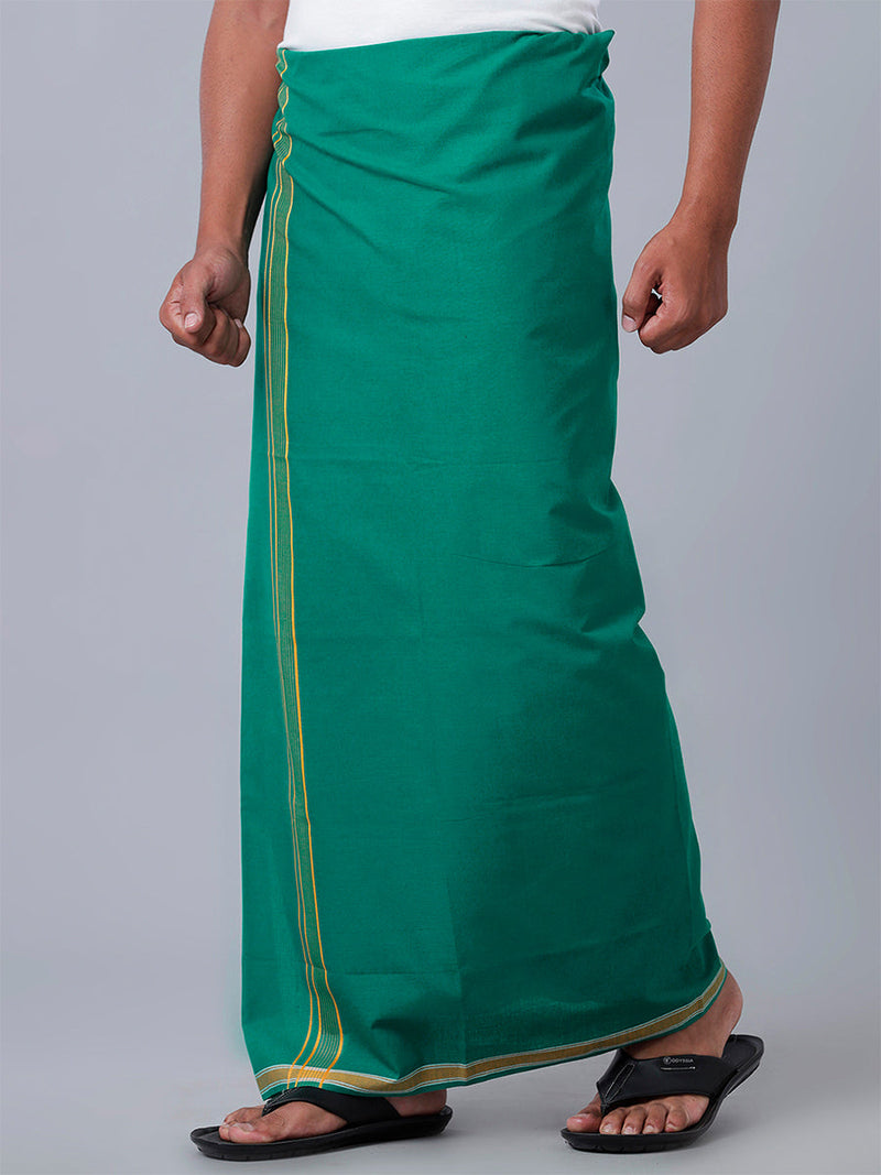 Men 100% Cotton Single Layer Green Dhoti with Fancy Border Charming Line Colour 2