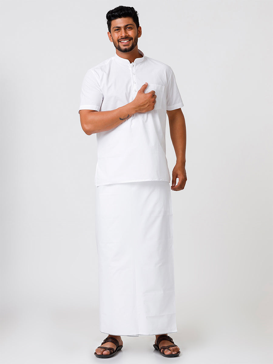 Men 100% Cotton Single Layer Prayer Dhoti with Assorted Border Quba