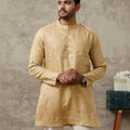 Men Linen Medium Length Kurta Mustard Yellow KAL20