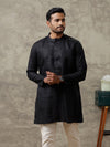 Men Linen Medium Length Kurta Black KAL10