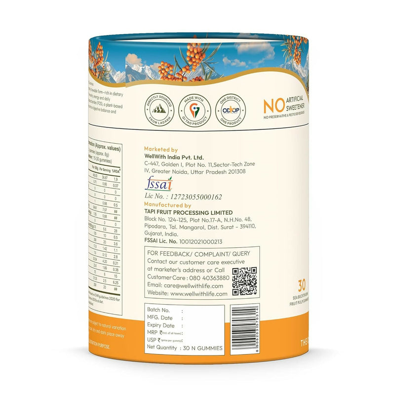 Wellwith Sea buckthorn Vitamin C Rich, multivitamin supplement, Immunity Gummies