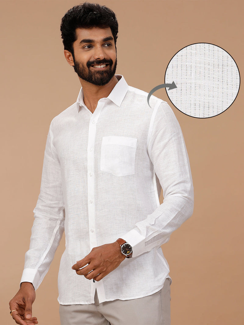 Men Pure Linen White Shirt with Self Design 1538JF