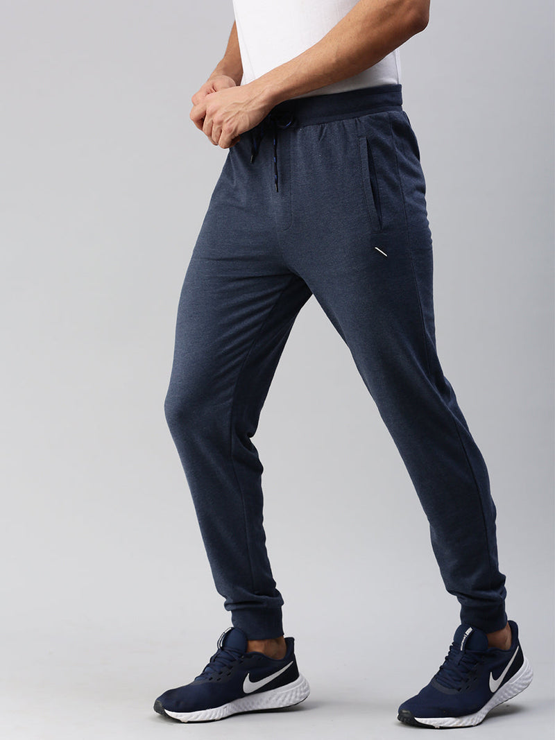 Men Combed Cotton Rich Jogger with Side Pockets Blue Melange JP5