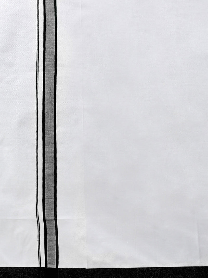 Men Double Layer White Dhoti with Fancy Border Aaral Black