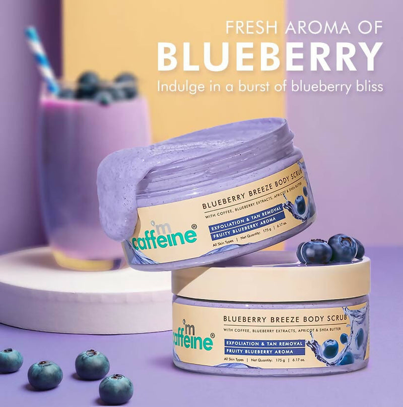 mCaffeine Blueberry Breeze Body Scrub, Exfoliates, Removes Tan, Fruity Blueberry Aroma