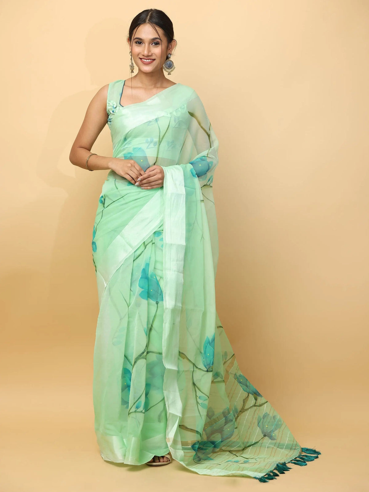 Soft Organza Hand Print Party Wear Saree