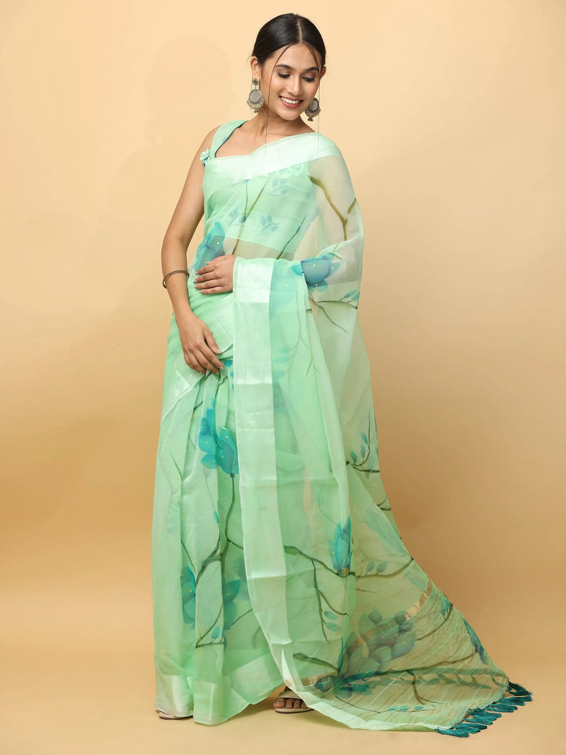 Soft Organza Hand Print Party Wear Saree