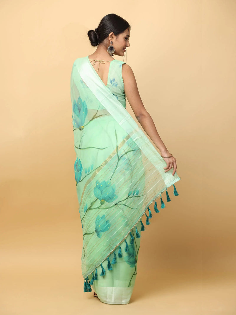 Soft Organza Hand Print Party Wear Saree