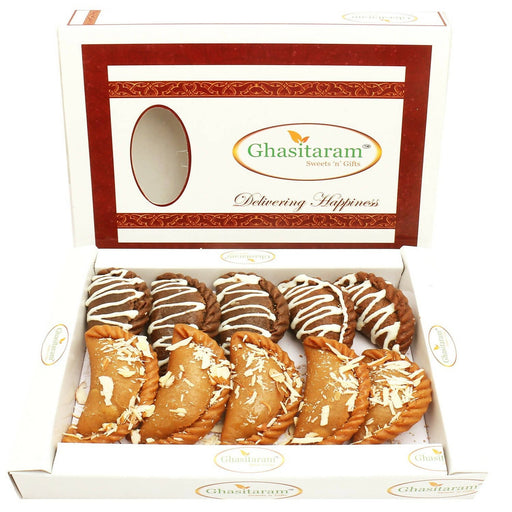 Ghasitaram Holi Sweets - Chocolate and Traditional Gujiyas Box