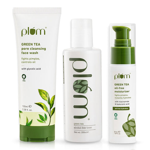 Plum Green Tea Face Wash, Toner & Moisturizer Kit for Acne-Free Skin & Oil-Free Hydration