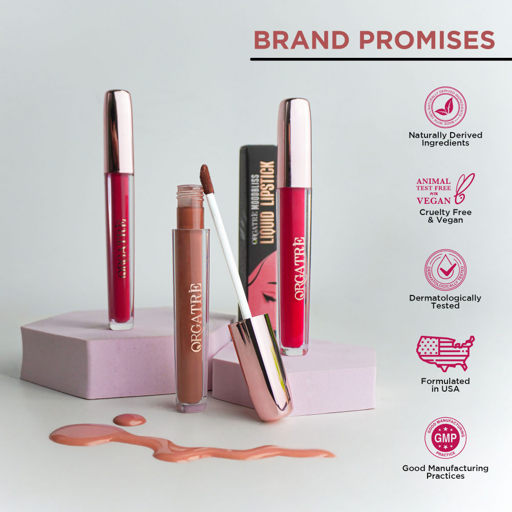 Orgatre Moodbliss Waterproof Glossy Liquid Lipstick - Ebon Rouge