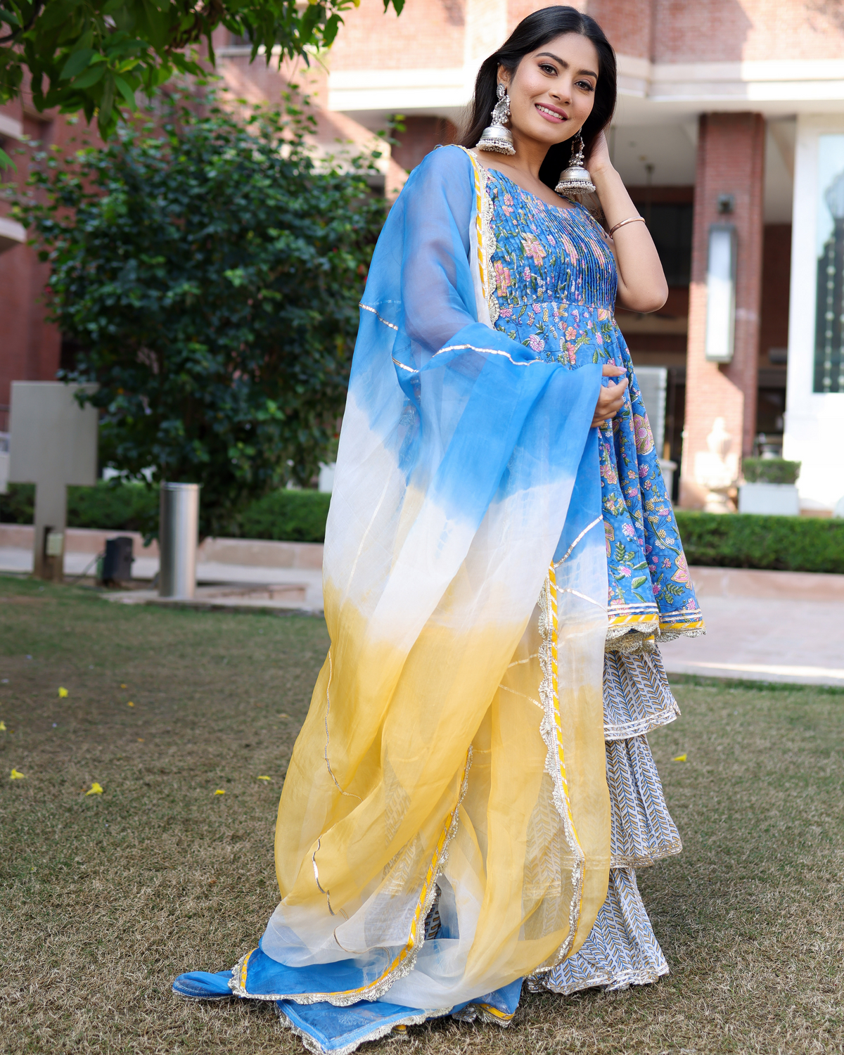Symphonic Blue Handblock Sharara Set