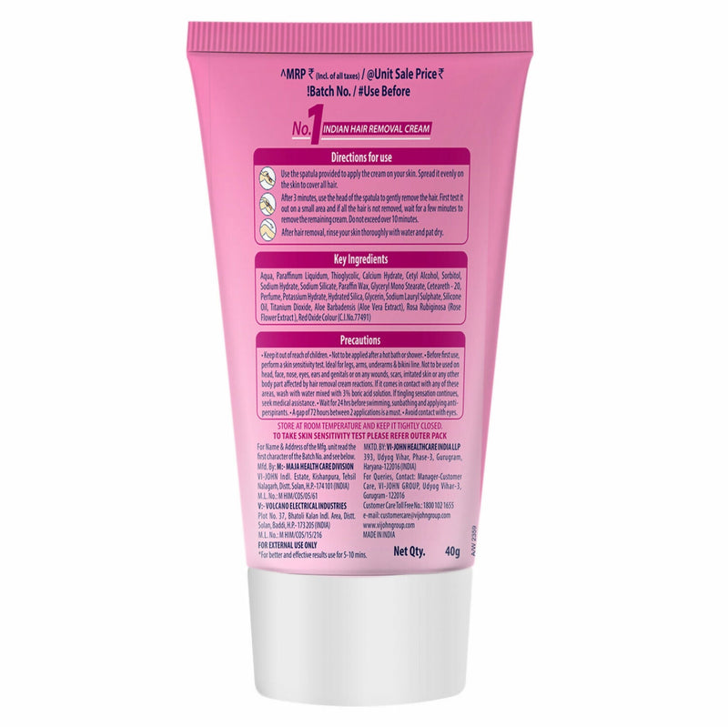 VI-JOHN Feather Touch Rose & Aloevera Hair Removal Cream for Women for Normal Skin, Suitable for Legs, Underarms, Bikini Line, Arms