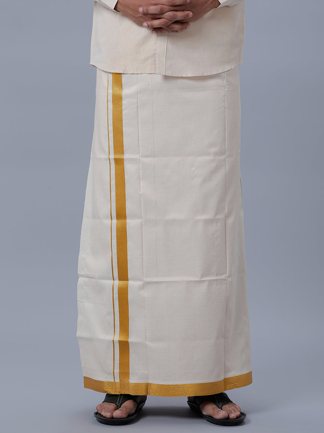 Men Tissue Single Layer Gold Dhoti with Jari Border Primacy