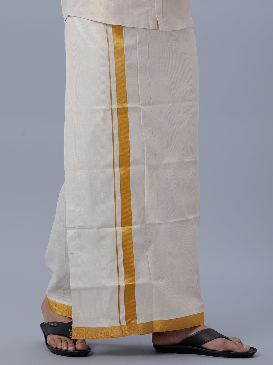 Men Tissue Single Layer Gold Dhoti with Jari Border Primacy