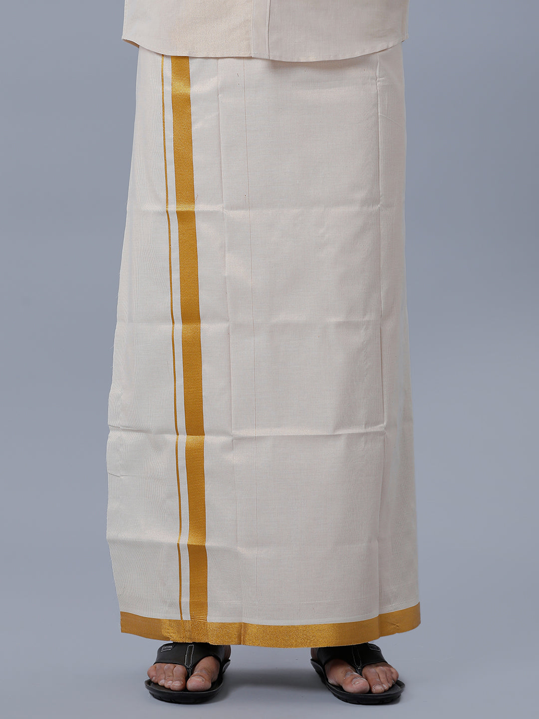 Men Tissue Single Layer Gold Dhoti with Jari Border Primacy
