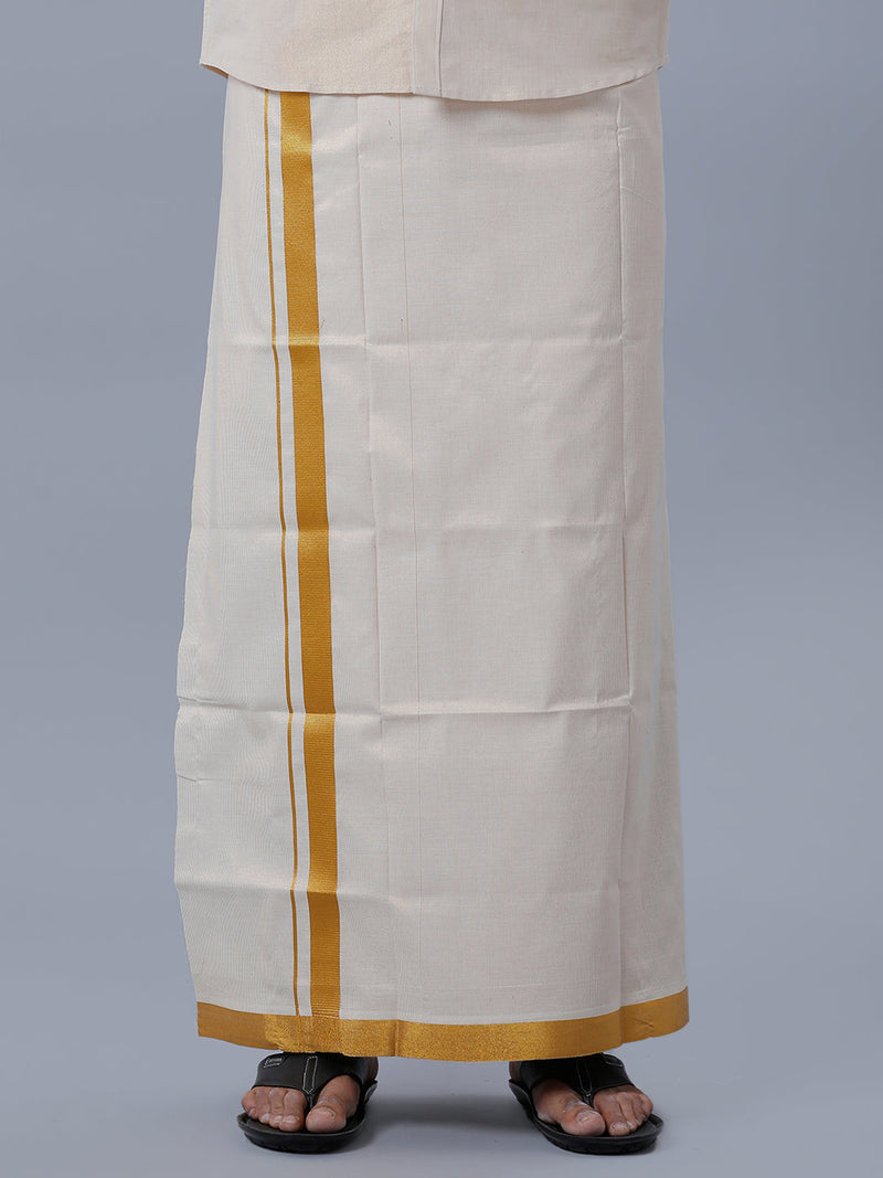 Men Tissue Single Layer Gold Dhoti with Jari Border Primacy