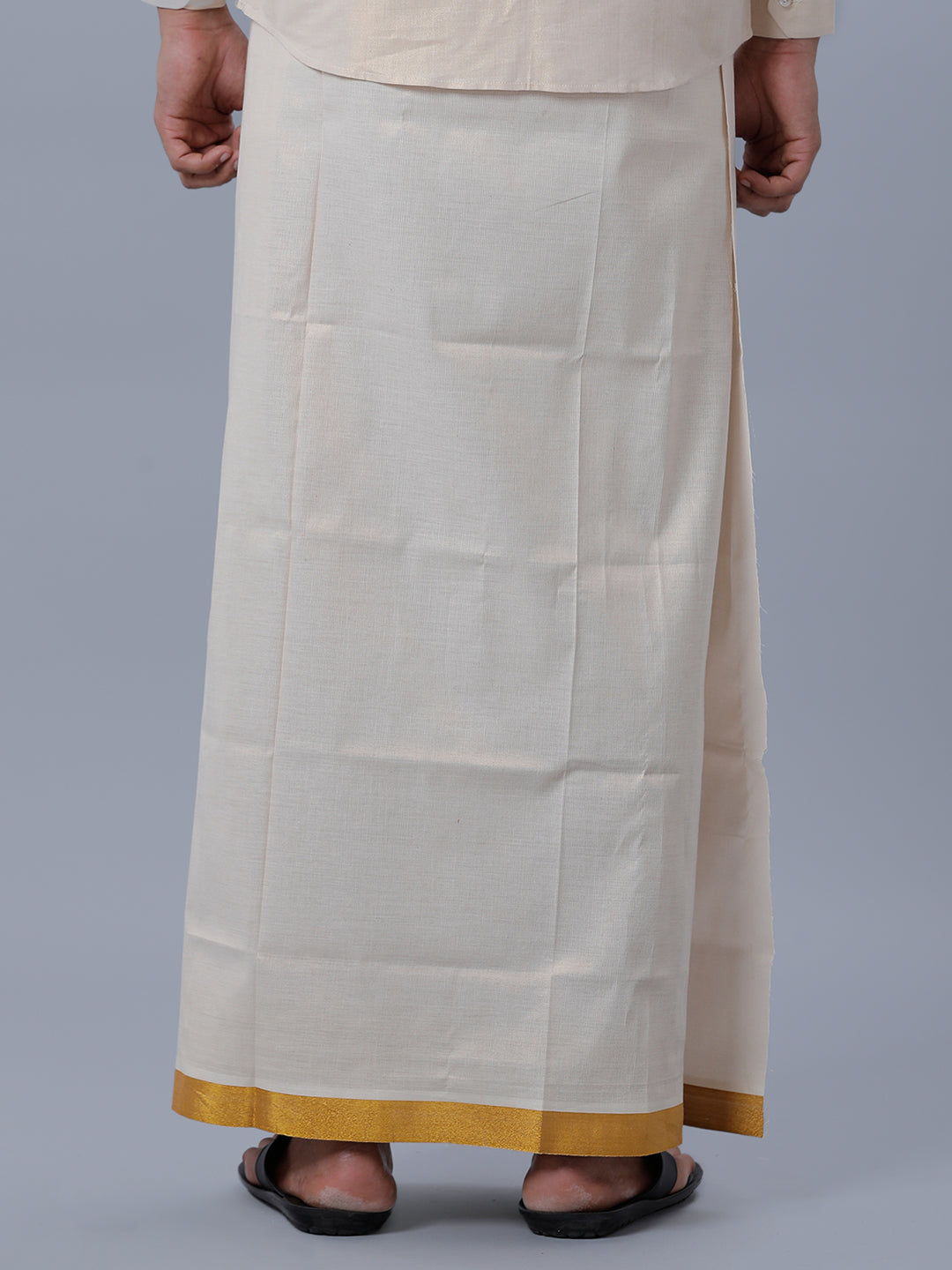 Men Tissue Single Layer Gold Dhoti with Jari Border Primacy