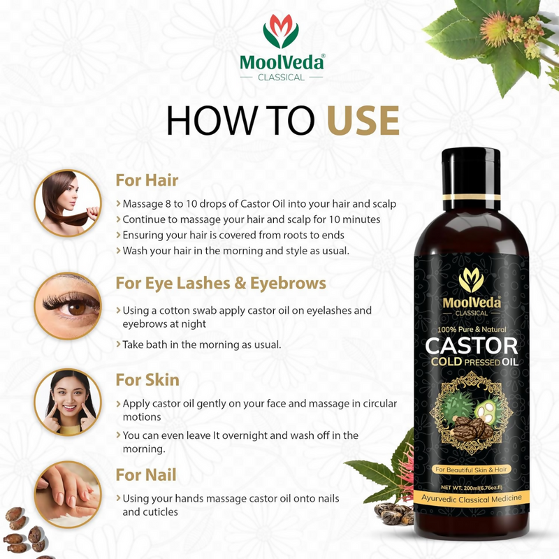 Moolveda Pure Cold Pressed Castor Hair Oil For Hair Growth