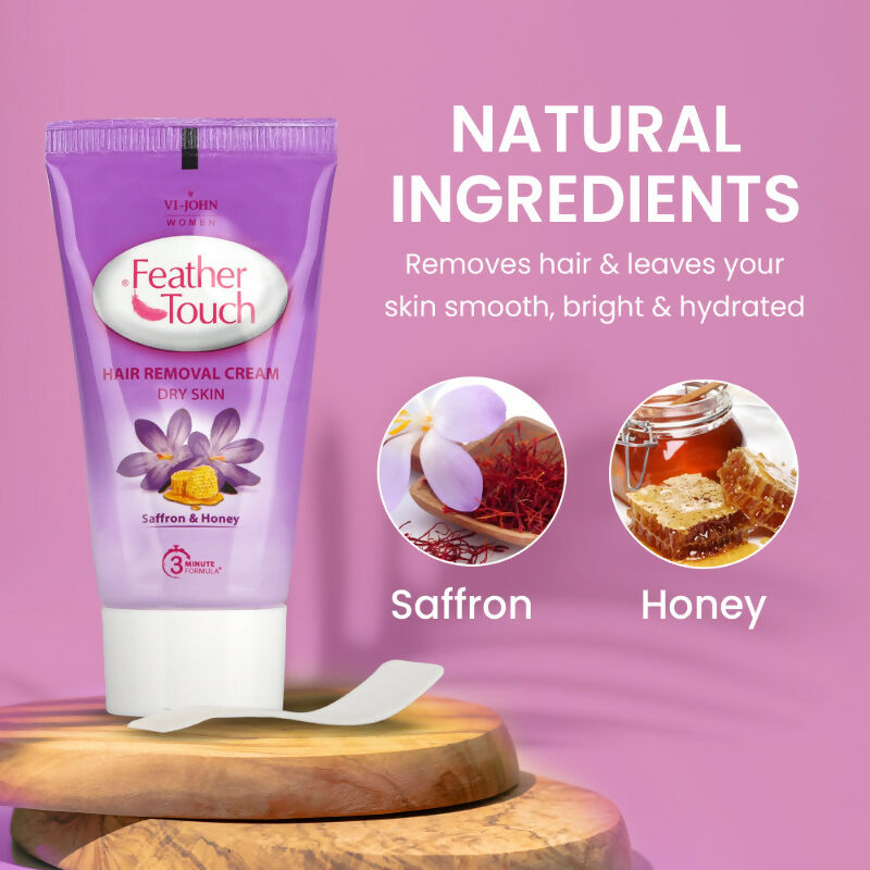 VI-JOHN Feather Touch Saffron & Honey Hair Removal Cream for Women for Dry Skin, Suitable for Legs, Underarms, Bikini Line, Arms
