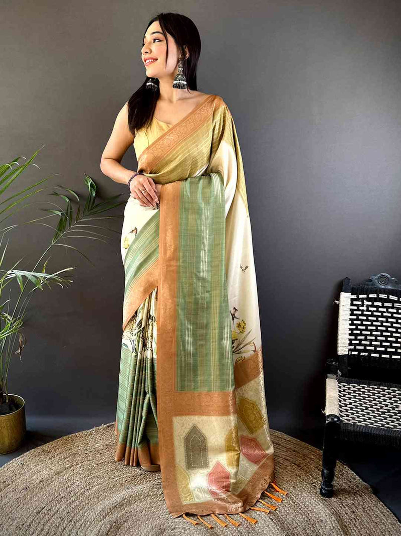 Pastel Cream Soft Crepe Silk Digital Ombre Saree