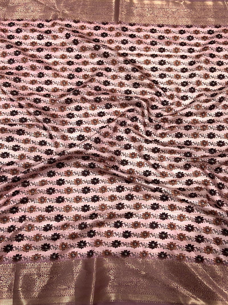 Rose Gold Freehand Design Gadwal Saree