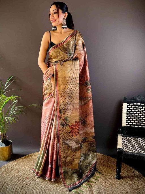 Baby Pink Tissue Chanderi Floral Abstract Saree