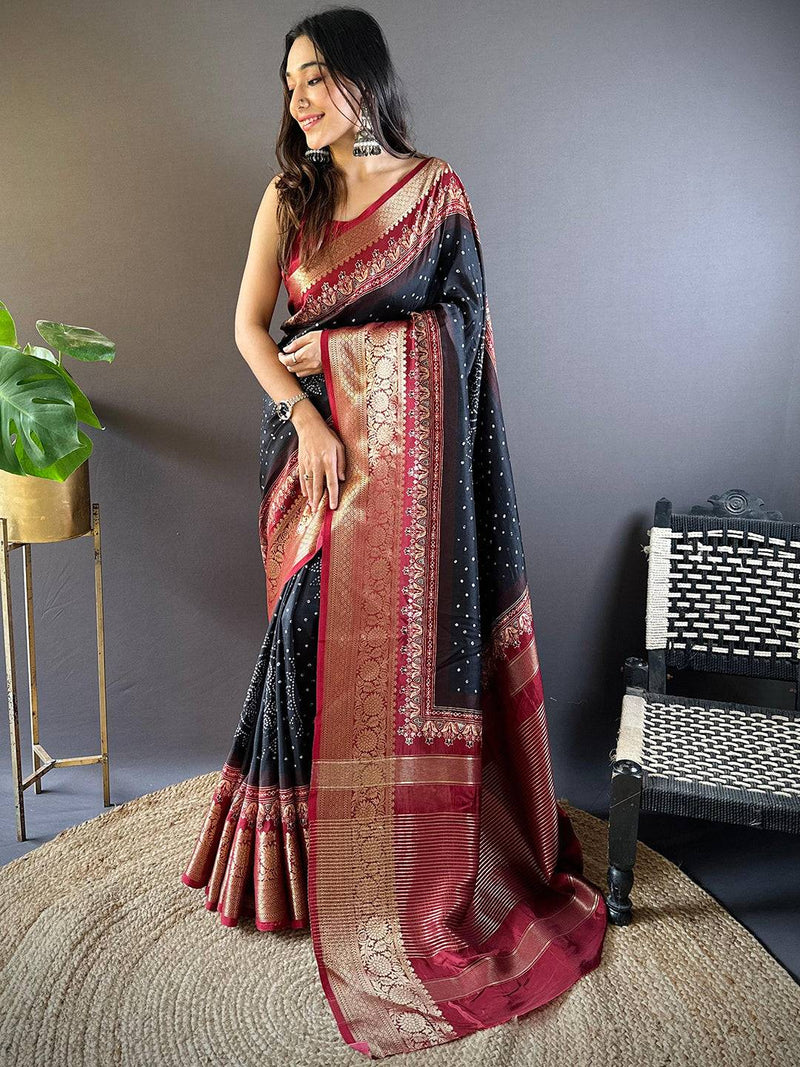 Black Graceful Bandhej Silk Saree