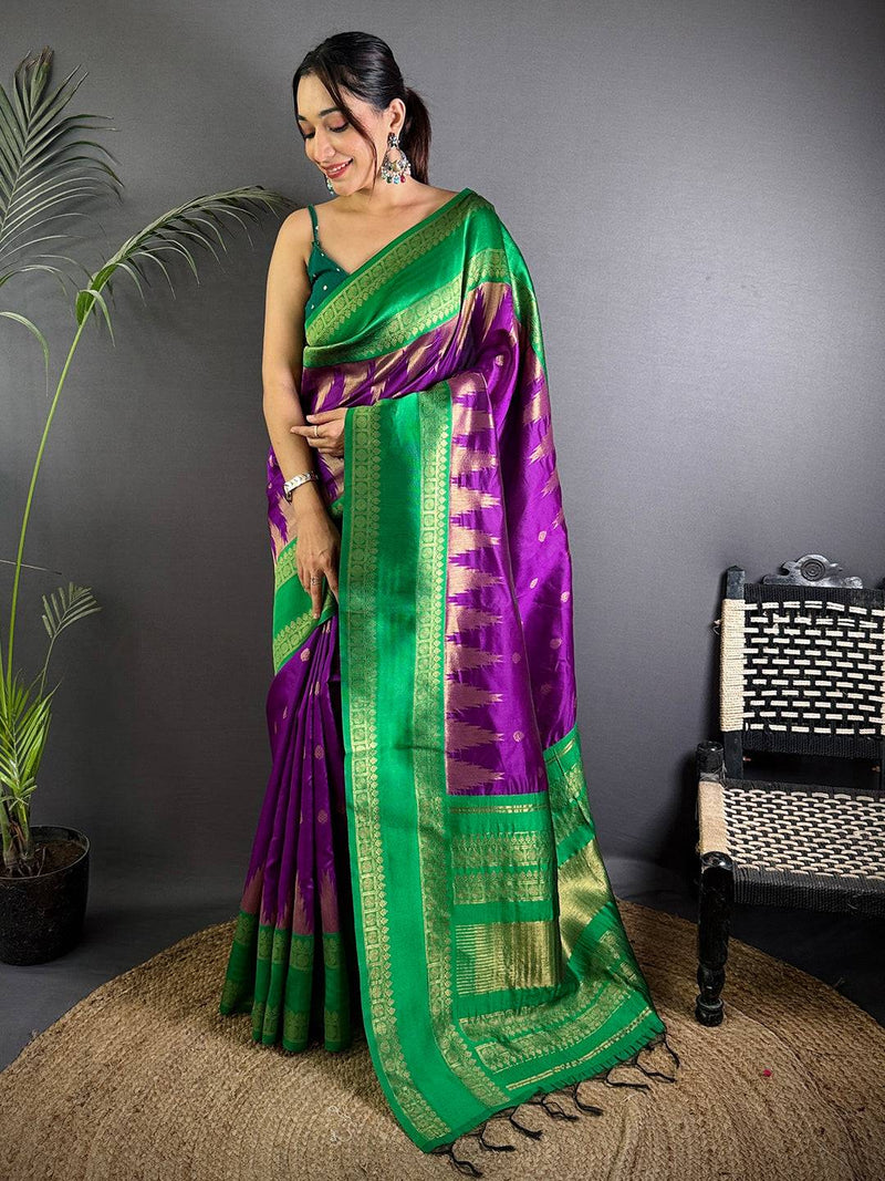 Rudraksha Temple Weave Katan Silk Saree