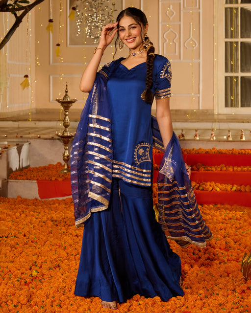 Keerti Blue Solid Satin Sharara Set