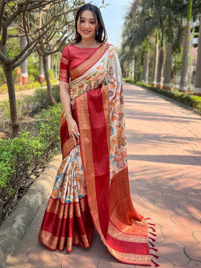 Maroon Colour Double Border Chex Weaving Banarasi Soft Silk Saree
