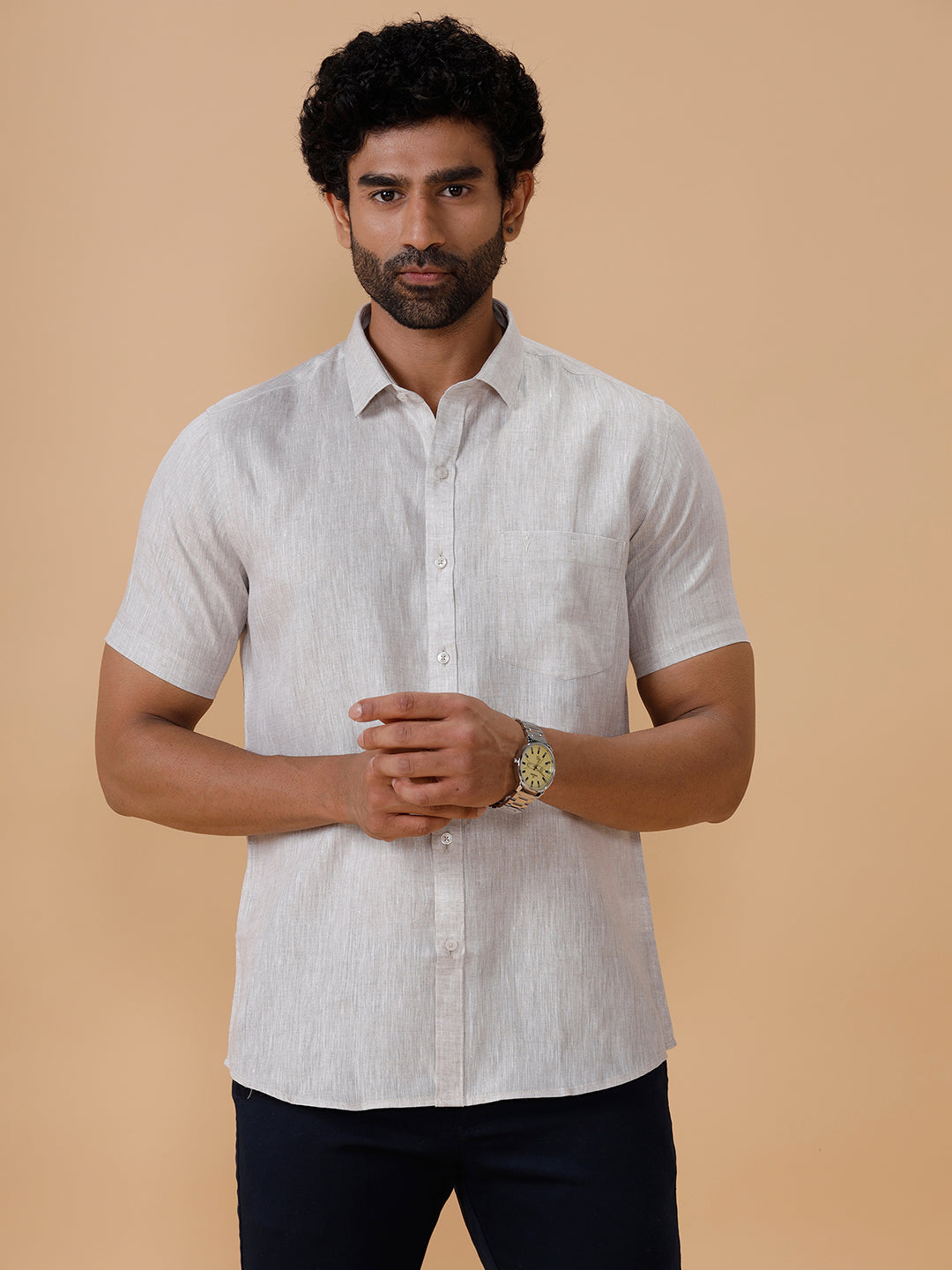 Mens Pure Linen Grey Shirt L10