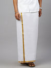 Men 100% Cotton Double Layer White Dhoti with 1"Gold Jari Border Good Will
